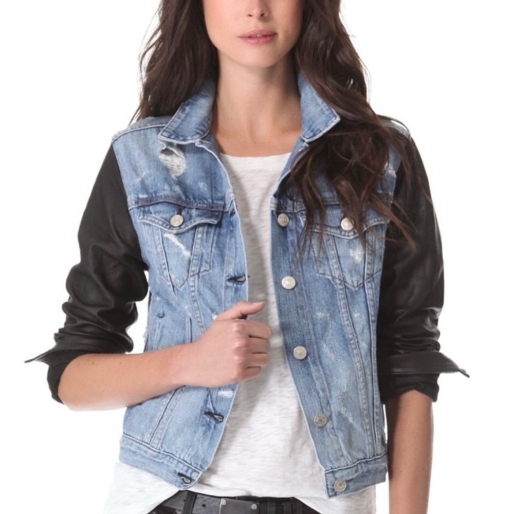 Rag & Bone Jean Jacket with Leather Sleeves
